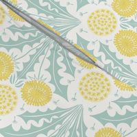 Dandelion Diamond block print sage and yellow large wallpaper scale by Pippa Shaw