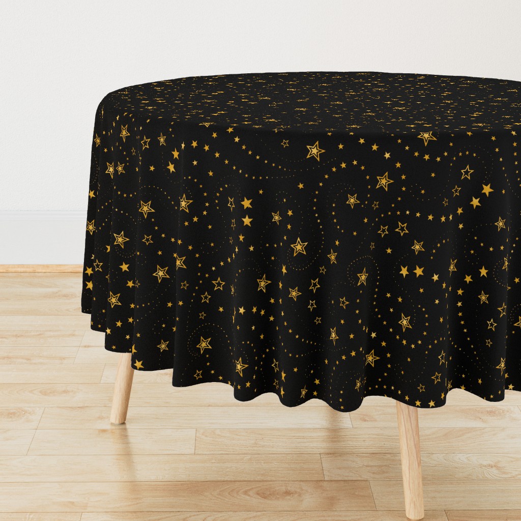 Swirling Stars Sparkle Gold on Black - small-medium scale