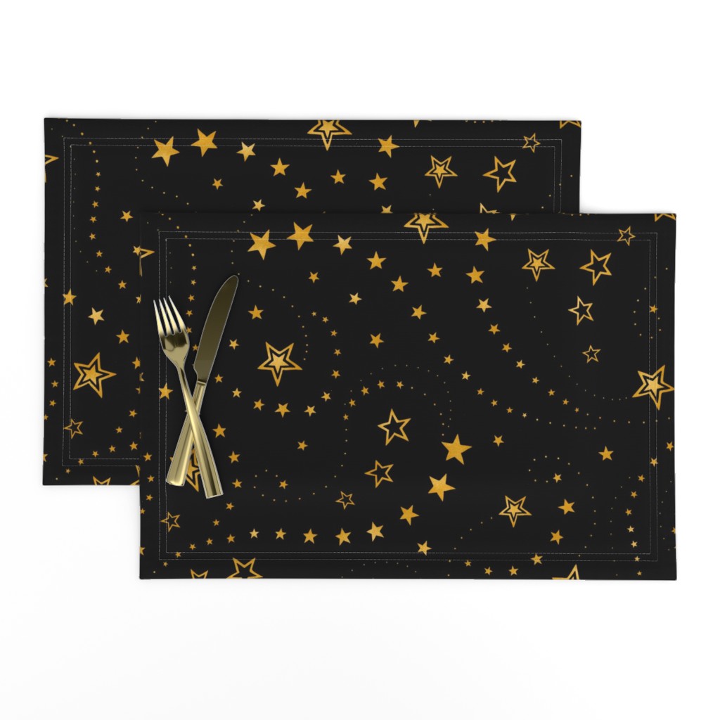 Swirling Stars Sparkle Gold on Black - small-medium scale