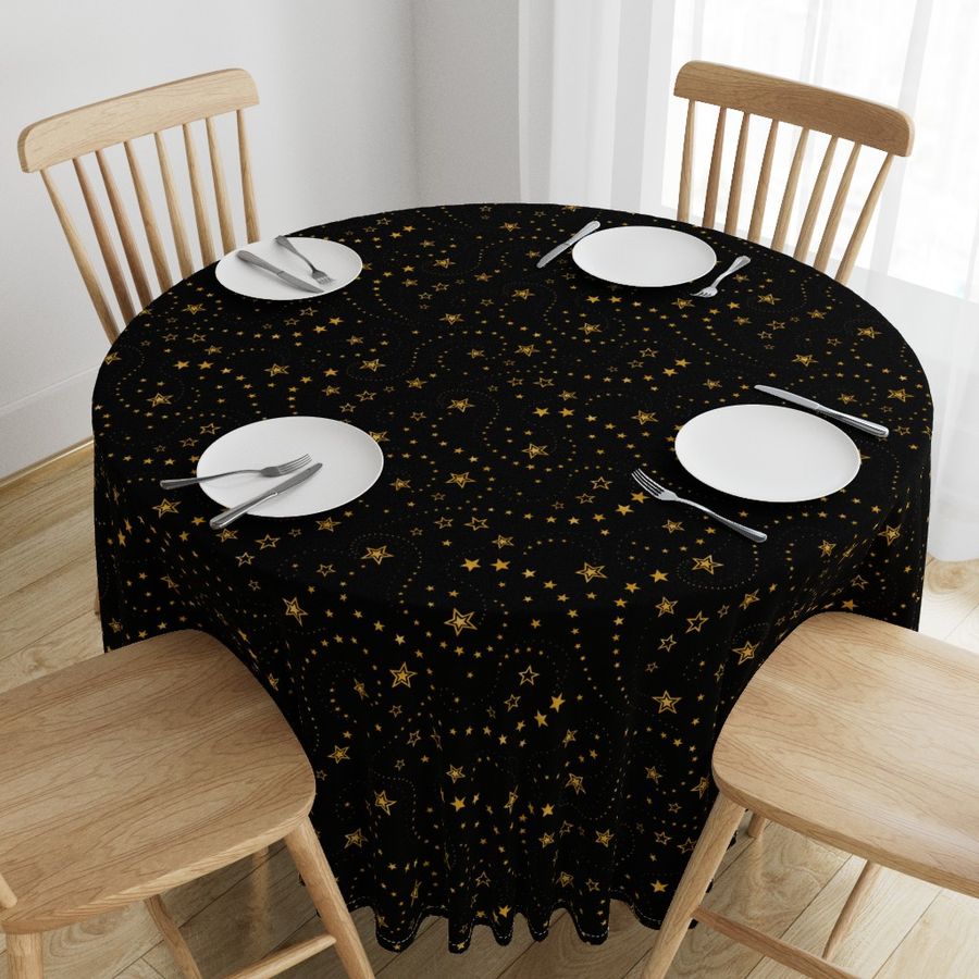 Swirling Stars Sparkle Gold on Black - small-medium scale