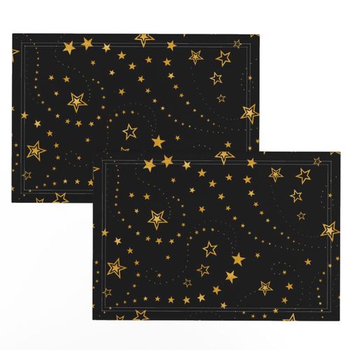 Swirling Stars Sparkle Gold on Black - small-medium scale