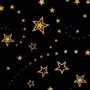 Swirling Stars Sparkle Gold on Black - small-medium scale