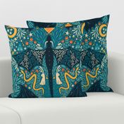 Maximalist Folk Dragons and Enchanted Forest Friends - dark - large
