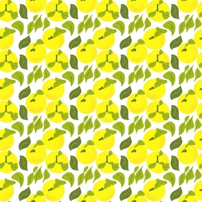 Mini Yuzu Fruit Lemon Yellow Tropical Green Tree Retro Modern Botanical Grandmillennial Coastal Granny Citrus Plant Repeat Pattern