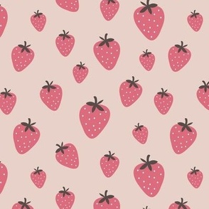 Crazy summer strawberry garden fun fruit design Scandinavian style pink gray on blush