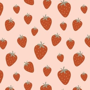 Crazy summer strawberry garden fun fruit design Scandinavian style vintage red on blush peach