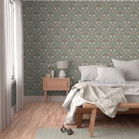 M- Peaceful forest- folk art inspired maximalist wallpaper -medium scale /15" fabric/ 12"wallpaper