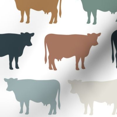 cows: juniper teal, aegean green, marina blue, adobe red, teak gold, bisque beige