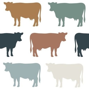 cows: juniper teal, aegean green, marina blue, adobe red, teak gold, bisque beige