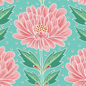 Maximalist Stacked Pink Peonies on Blue 