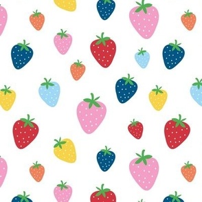 Crazy summer strawberry garden fun fruit design Scandinavian style rainbow multi color on white