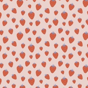 Crazy summer strawberry garden fun fruit design Scandinavian style vintage red on blush peach SMALL