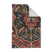 Maximalist Folk Damask with raven and mystical eye - vintage gold, red and blue - jumbo