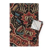 Maximalist Folk Damask with raven and mystical eye - vintage gold, red and blue - jumbo