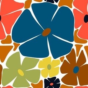 Retro Flower Power Mosaic 70s Abstract Trippy Blue Green Pink & Yellow Flowers For Wallpaper Or Bedding