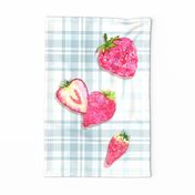 Strawberries Picnic on Blue Tea Towel