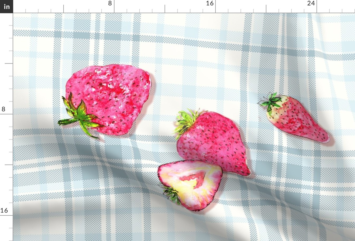 Strawberries Picnic on Blue Tea Towel