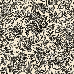 Folk Floral - extra large - black and cream