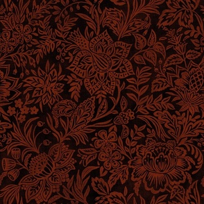 Folk Floral Jacobean - extra large - rust and black