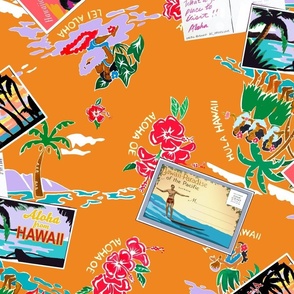 Aloha Oe Hawaii Postcards-orange background