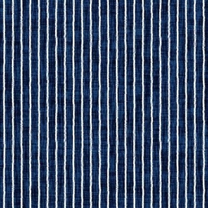 Sketchy White Narrow Stripes on Midnight Blue Woven Texture