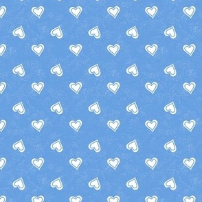 White Hearts on Speckled Cornflower Blue Texture