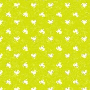 White Hearts on Speckled Chartreuse Texture