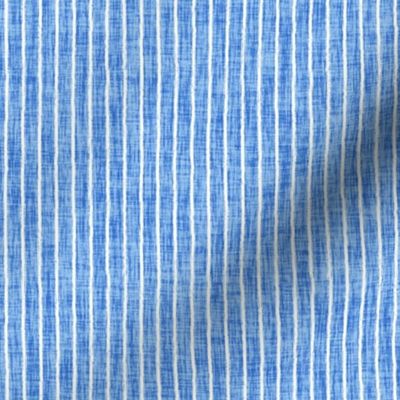 Sketchy White Narrow Stripes on Cornflower Blue Woven Texture