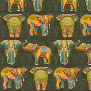 (L) Mosaic Elephants // Gold Glitter and Dark Green Sage 