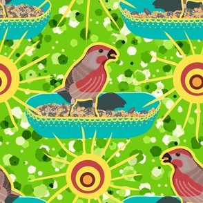 Finch Picnic on a Sunny Day - Maximalist Folk Challenge - large