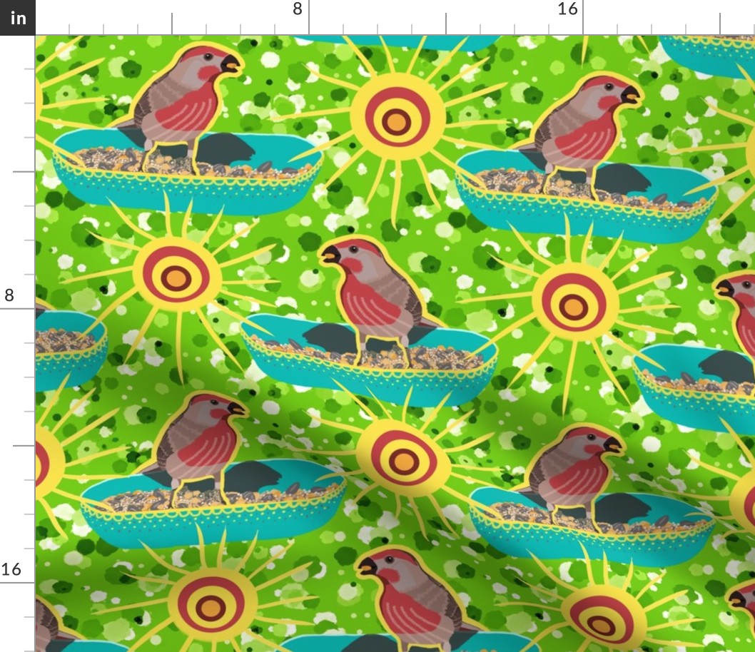 Finch Picnic on a Sunny Day - Maximalist Folk Challenge - large