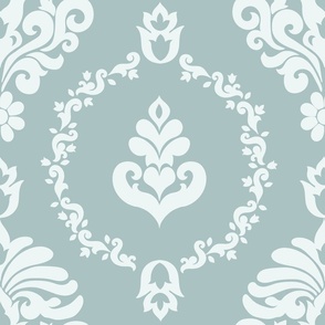 Indian Classic ogee simple damask in  sage green