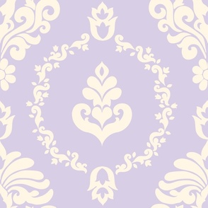 Indian Classic ogee damask repeat design in  lilac and  creamy beige