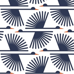 Geometric Cranes - Epic Navy On White - Lg