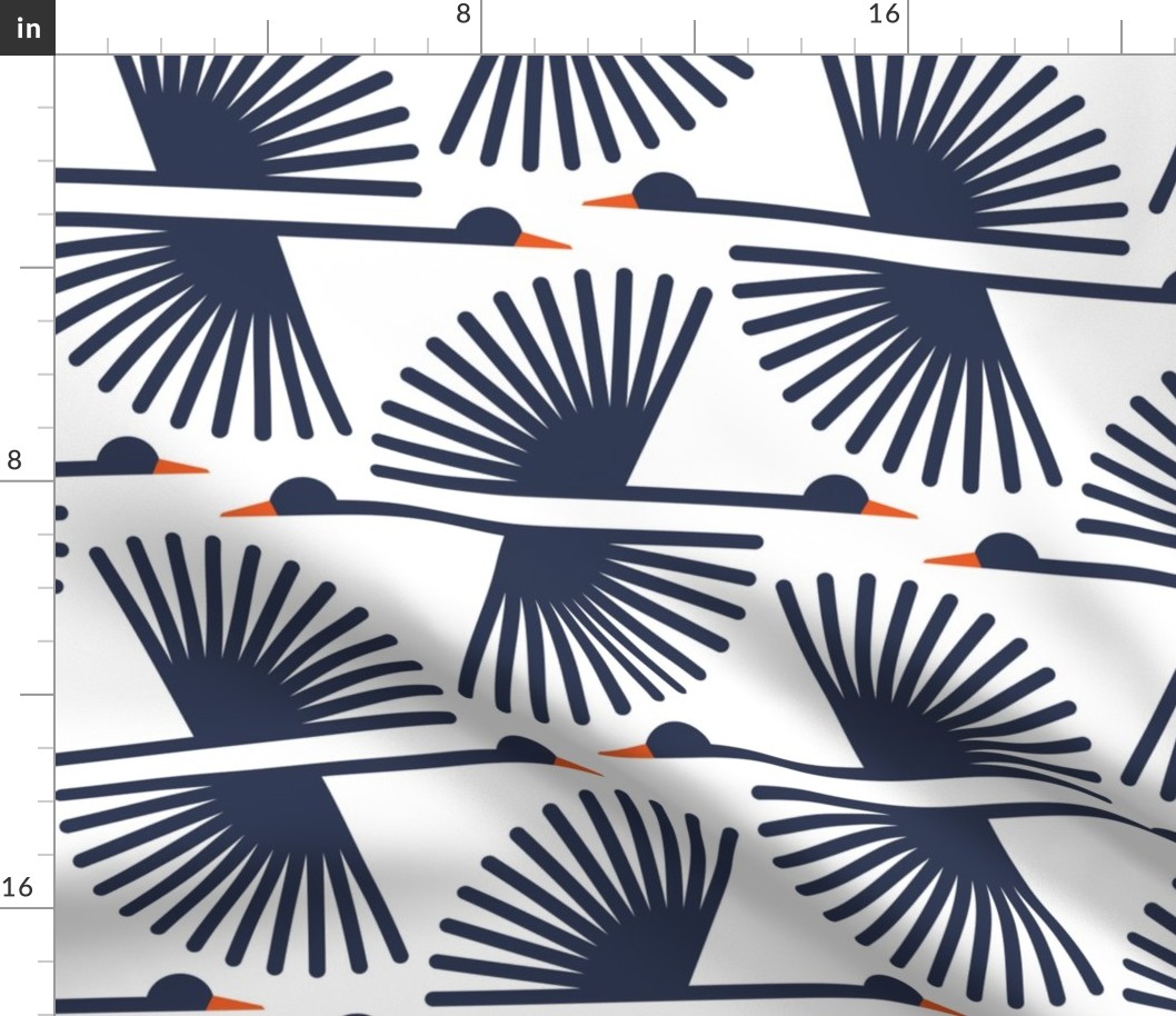 Geometric Cranes - Epic Navy On White - Lg