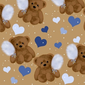 Cotton Candy Brown Bears - Blue - Large
