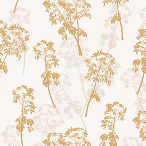 Mid scale handpainted tropical tree beige gold