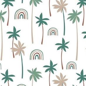 Aloha summer palm trees and rainbows sweet tropical beach boho island vibes green beige boys in white neutral 