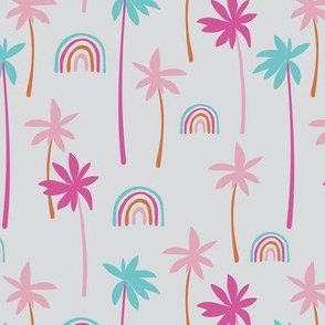 Aloha summer palm trees and rainbows sweet tropical beach boho island vibes pink blue on gray girls 