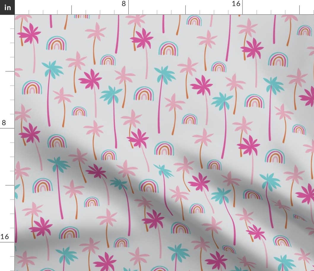 Aloha summer palm trees and rainbows sweet tropical beach boho island vibes pink blue on gray girls 