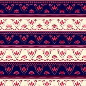 Elegant Pysanky Stripe | Small Scale | Navy & Red