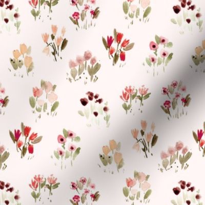 Cream sweet wild flowers bloom - watercolor florals - grasses simple pattern a857-3