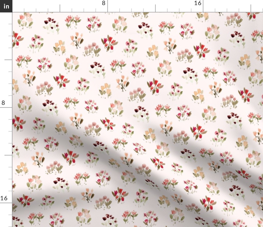 Cream sweet wild flowers bloom - watercolor florals - grasses simple pattern a857-3