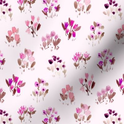 sweet pink wild flowers bloom - watercolor florals - grasses simple pattern a857-4