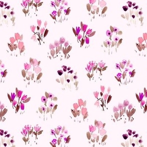 sweet pink wild flowers bloom - watercolor florals - grasses simple pattern a857-4