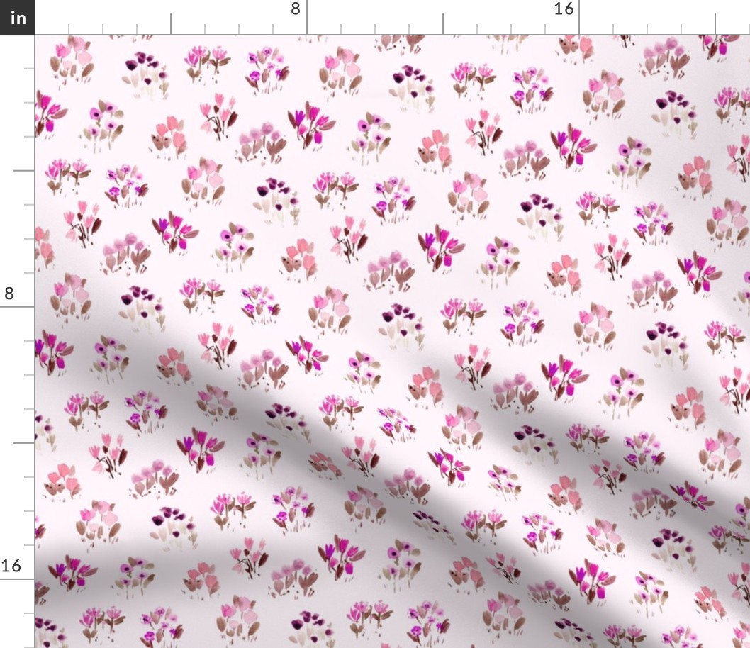 sweet pink wild flowers bloom - watercolor florals - grasses simple pattern a857-4