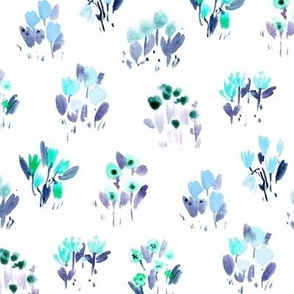 Mint and aqua sweet wild flowers bloom - watercolor emerald florals - grasses simple pattern a857-7