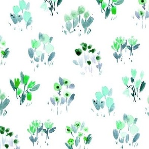 Emerald sweet wild flowers bloom - watercolor florals - grasses simple pattern a857-8