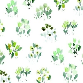 Emerald and celadon sweet wild flowers bloom - watercolor florals - grasses simple pattern a857-9
