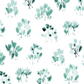 Emerald sweet wild flowers bloom - watercolor florals - grasses simple pattern a857-12